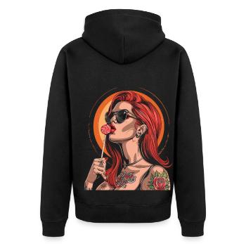 Rote Haare Rockabilly Pin Up Girl 50s - Unisex Premium Bio Zip Hoodie - Schwarz - Hinten - Nico (187cm)