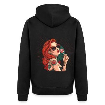 Rote Haare Rockabilly Pin Up Girl 50s - Unisex Premium Bio Zip Hoodie - Schwarz - Hinten - Nico (187cm)