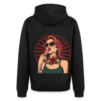 Rote Haare Rockabilly Pin Up Girl 50s - Unisex Premium Bio Zip Hoodie - Schwarz - Hinten - Nico (187cm)