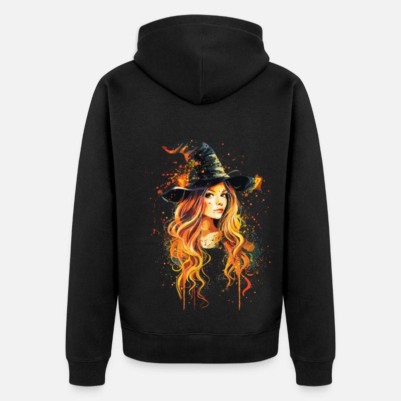 Effrayant Pin-up Sorcière Halloween - Veste à capuche bio Premium Unisexe - noir