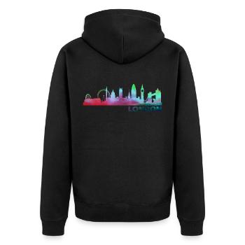 London Skyline - Unisex Premium Bio Zip Hoodie - Schwarz - Hinten - Nico (187cm)