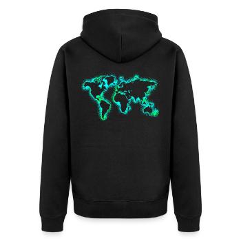 Weltkarte Erde Landkarte Earthday Neonblau - Unisex Premium Bio Zip Hoodie - Schwarz - Hinten - Nico (187cm)