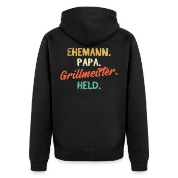 Ehemann Papa Grillmeister Held Vatertag Männertag - Unisex Premium Bio Zip Hoodie - Schwarz - Hinten - Nico (187cm)