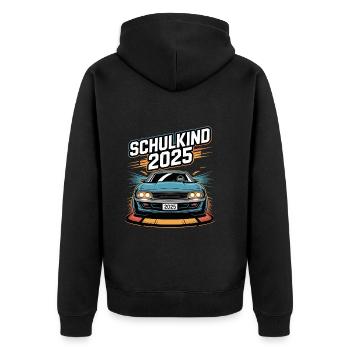 Einschulung Auto Schulkind 2025 Junge Rennauto - Unisex Premium Bio Zip Hoodie - Schwarz - Hinten - Nico (187cm)