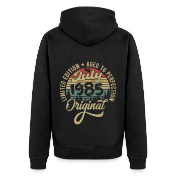 Geburtstag Juli 1985 juli 1985 July 1985 - Unisex Premium Bio Zip Hoodie - Schwarz - Hinten - Nico (187cm)