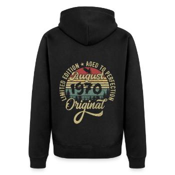 Août 1970 Cadeau d’anniversaire Août 1970 Août - Veste à capuche bio Premium Unisexe - noir - Dos - Nico (187cm)