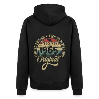 August 1965 Birthday present August 1965 August - Unisex Premium Organic Zip Hoodie - black - Back - Nico (187cm)