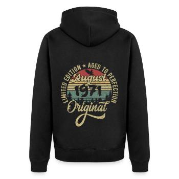 Août 1971 Cadeau d’anniversaire Août 1971 Août - Veste à capuche bio Premium Unisexe - noir - Dos - Nico (187cm)