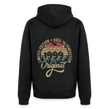 Août 1999 Cadeau d’anniversaire Août 1999 Août - Veste à capuche bio Premium Unisexe - noir - Dos - Nico (187cm)