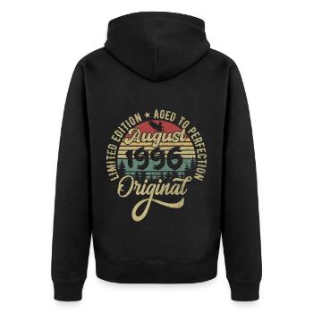 Août 1996 Cadeau d’anniversaire Août 1996 Août - Veste à capuche bio Premium Unisexe - noir - Dos - Nico (187cm)