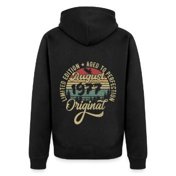 August 1977 Birthday present August 1977 August - Unisex Premium Organic Zip Hoodie - black - Back - Nico (187cm)