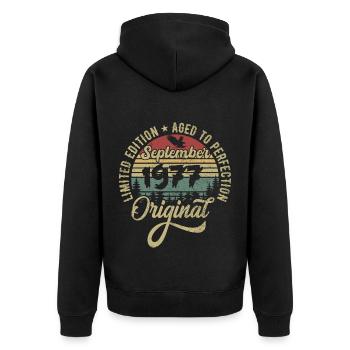 48th birthday September 1977 - 48 years old - Unisex Premium Organic Zip Hoodie - black - Back - Nico (187cm)