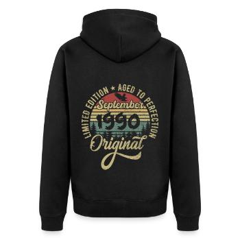35e anniversaire Septembre 1990 - 35 ans - Veste à capuche bio Premium Unisexe - noir - Dos - Nico (187cm)