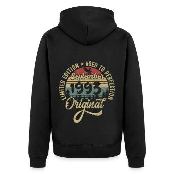 32nd birthday September 1993 - 32 years old - Unisex Premium Organic Zip Hoodie - black - Back - Nico (187cm)