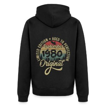 45e anniversaire Septembre 1980 - 45 ans - Veste à capuche bio Premium Unisexe - noir - Dos - Nico (187cm)