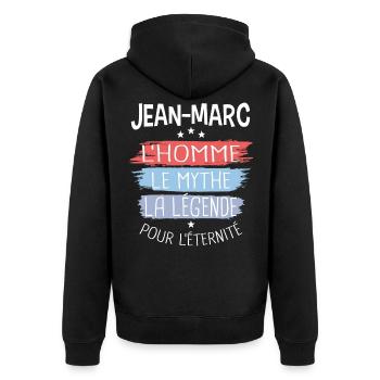 Jean-Marc l'homme le mythe la légende - Veste à capuche bio Premium Unisexe - noir - Dos - Nico (187cm)