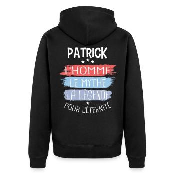 Patrick l'homme le mythe la légende - Veste à capuche bio Premium Unisexe - noir - Dos - Nico (187cm)