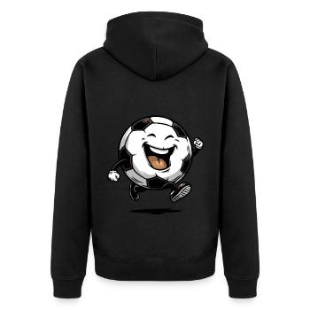 fröhlicher lachender Fussball Motiv - Unisex Premium Bio Zip Hoodie - Schwarz - Hinten - Nico (187cm)