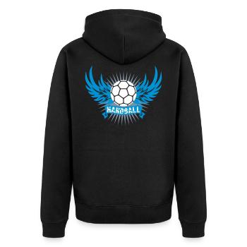 Handball Banner - Unisex Premium Bio Zip Hoodie - Schwarz - Hinten - Nico (187cm)