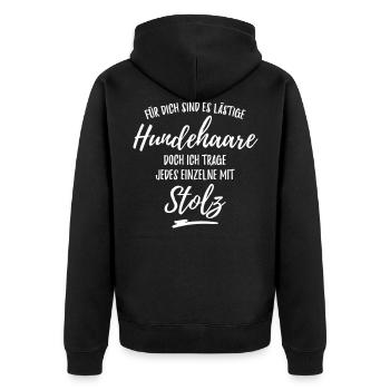 Stolzer Hundehaare-Träger - Unisex Premium Bio Zip Hoodie - Schwarz - Hinten - Nico (187cm)