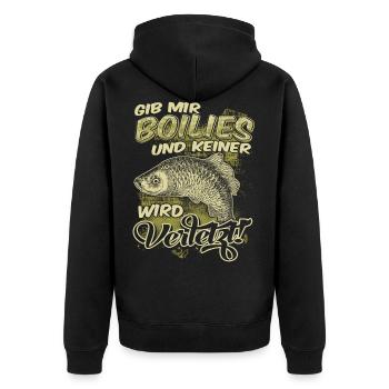 Gib mir Boilies und keiner... (Angler-Karpfen) - Unisex Premium Bio Zip Hoodie - Schwarz - Hinten - Nico (187cm)