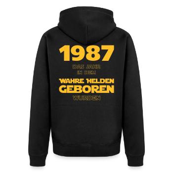 1987 - das Geburtsjahr wahrer Helden! - Unisex Premium Bio Zip Hoodie - Schwarz - Hinten - Nico (187cm)