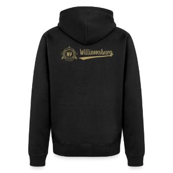New York City · Williamsburg - Unisex Premium Bio Zip Hoodie - Schwarz - Hinten - Nico (187cm)