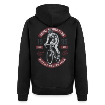 BICYCLE PUSHER CLUB - Vintage Rennrad Shirt Motiv - Unisex Premium Bio Zip Hoodie - Schwarz - Hinten - Nico (187cm)