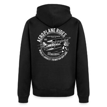 AEROPLANE RIDES - Retro Flugzeug Shirt Motiv - Unisex Premium Bio Zip Hoodie - Schwarz - Hinten - Nico (187cm)