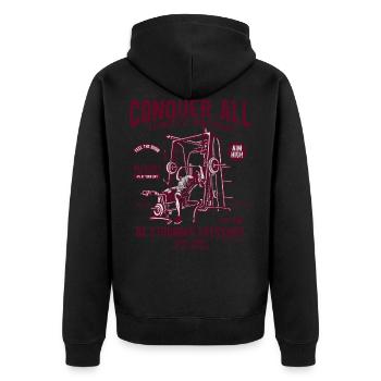FITNESS & MOVEMENT - Fitness & Training Shirt - Unisex Premium Bio Zip Hoodie - Schwarz - Hinten - Nico (187cm)