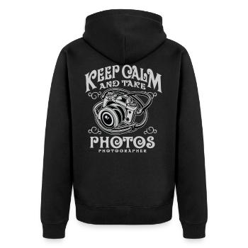 Gardez le calme et prendre des photos - Caméra shirt design - Veste à capuche bio Premium Unisexe - noir - Dos - Nico (187cm)