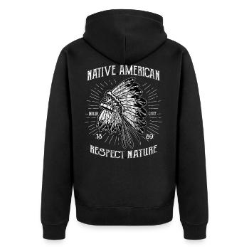RESPECT NATURE - Indian Shirt motif - Unisex Premium Organic Zip Hoodie - black - Back - Nico (187cm)