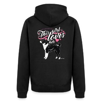 Karelian Bear Dog Girl2 - Unisex Premium Organic Zip Hoodie - black - Back - Nico (187cm)