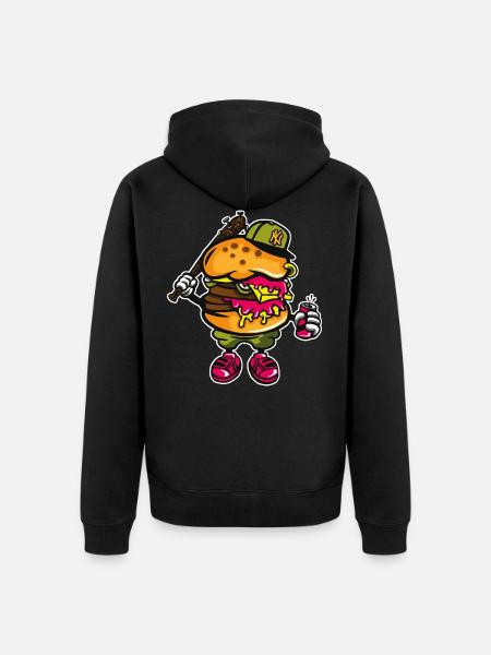 Gangster Burger - Cartoon and Cartoon Shirt Motif - Unisex Premium Organic Zip Hoodie - black