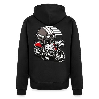 COMIC CAFERACER - Comic Cartoon Shirt Motiv - Unisex Premium Bio Zip Hoodie - Schwarz - Hinten - Nico (187cm)