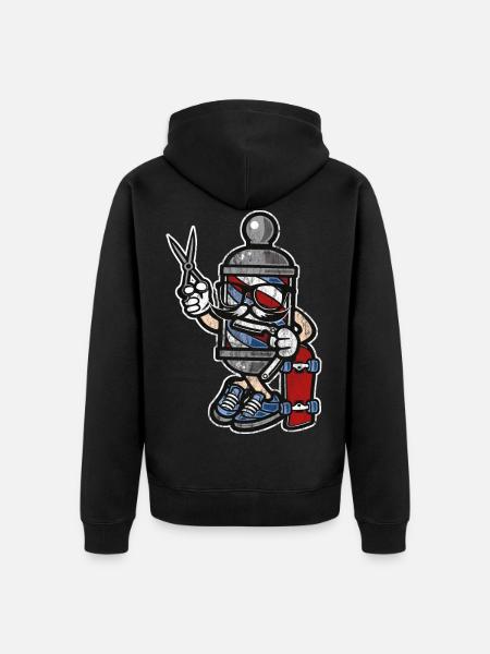 SKATER BARBER - Cartoon Figure Comic Shirt Motif - Unisex Premium Organic Zip Hoodie - black