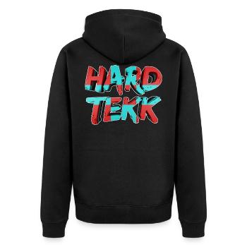 HardTekk 3D Schriftzug 004 - Unisex Premium Bio Zip Hoodie - Schwarz - Hinten - Nico (187cm)