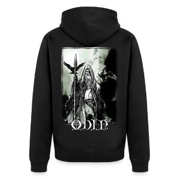 Odin der Wanderer - Unisex Premium Bio Zip Hoodie - Schwarz - Hinten - Nico (187cm)