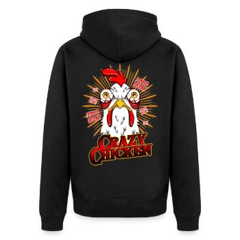 CRAZY CHICKEN - Lustiges Hühner Geschenk Motiv - Unisex Premium Bio Zip Hoodie - Schwarz - Hinten - Nico (187cm)
