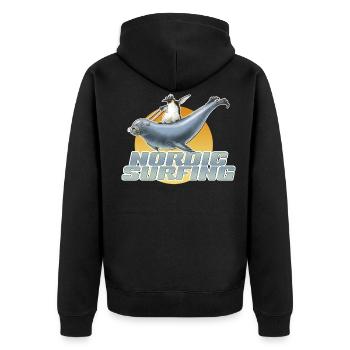 shirt de pingouin motif lion nordic sea surf nouveau - Veste à capuche bio Premium Unisexe - noir - Dos - Nico (187cm)