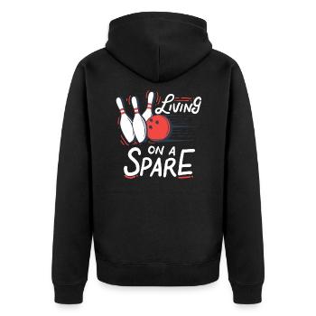Living On A Spare - Bowling Kegeln Pin Strike Spaß - Unisex Premium Bio Zip Hoodie - Schwarz - Hinten - Nico (187cm)