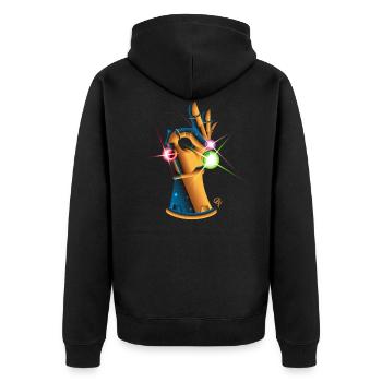 Infinity Gauntlet Spiel - Unisex Premium Bio Zip Hoodie - Schwarz - Hinten - Nico (187cm)