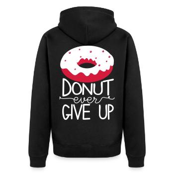 Gib niemals auf Donut Lecker Erfolg Motto Hunger - Unisex Premium Bio Zip Hoodie - Schwarz - Hinten - Nico (187cm)