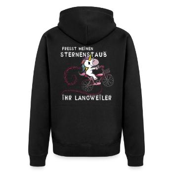 Lustiges Einhorn - fresst meinen Sternenstaub - Unisex Premium Bio Zip Hoodie - Schwarz - Hinten - Nico (187cm)