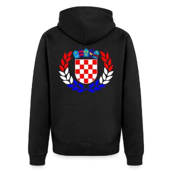 Lorbeerkranz Kroatien - Unisex Premium Bio Zip Hoodie - Schwarz - Hinten - Nico (187cm)