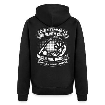Die Stimmen in meinem Kopf - Geh Angeln! Angelrute - Unisex Premium Bio Zip Hoodie - Schwarz - Hinten - Nico (187cm)