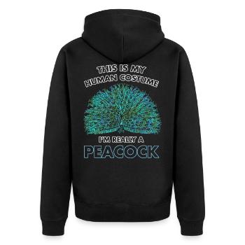Pfau - Unisex Premium Bio Zip Hoodie - Schwarz - Hinten - Nico (187cm)