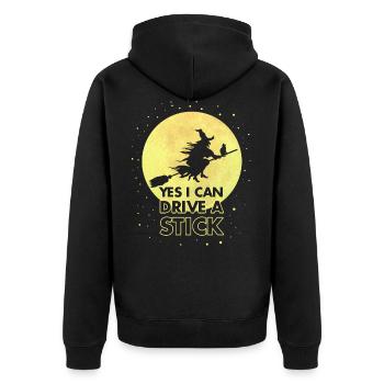 Hexe Halloween Hexenbesen Ehefrau Frau Geschenk - Unisex Premium Bio Zip Hoodie - Schwarz - Hinten - Nico (187cm)