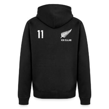 Neuseeland - Unisex Premium Bio Zip Hoodie - Schwarz - Hinten - Nico (187cm)