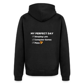Journée parfaite: dormir, jeux informatiques, pizza - Veste à capuche bio Premium Unisexe - noir - Dos - Nico (187cm)